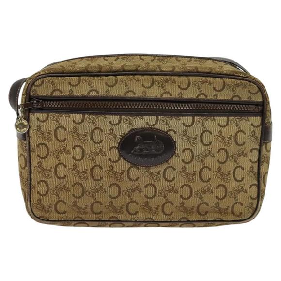 CELINE C Sulky Shoulder Bag Canvas Beige Auth BA757